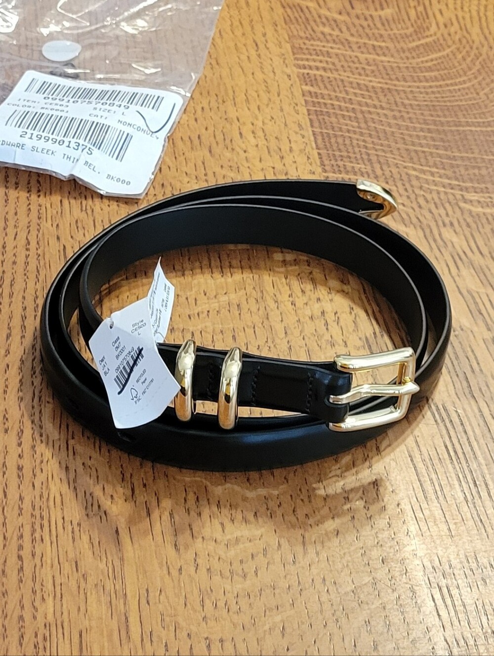 J. Crew Thin Spazzolato Italian Leather Belt - Black, Gold hardware - Picture 5 of 10